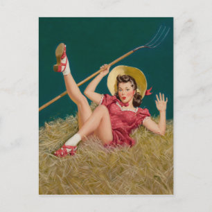 Straw PinUp Postcard