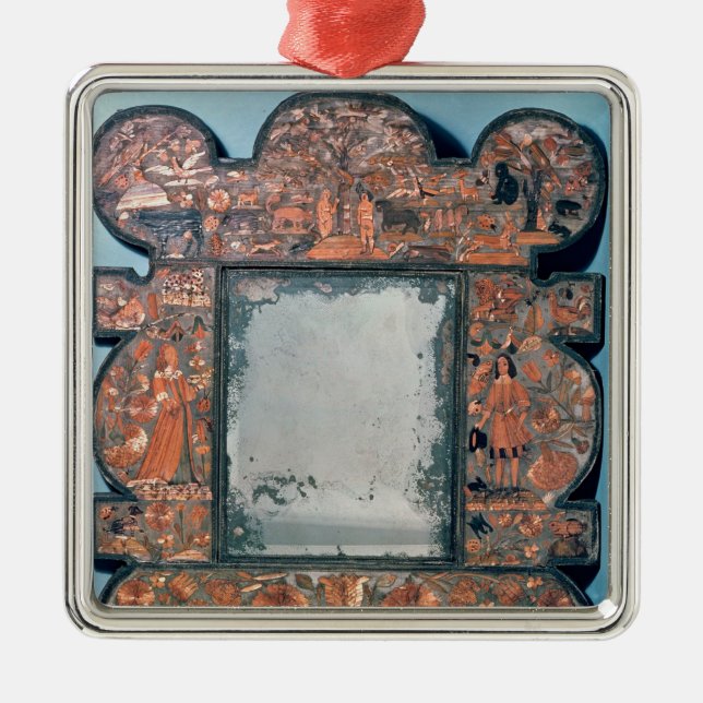 Straw-work mirror frame, 1670-80 metal tree decoration (Front)