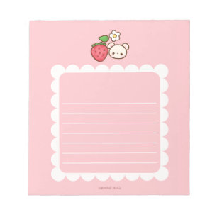 Strawbeary Pink Scallop Border Cute Bear Notepad