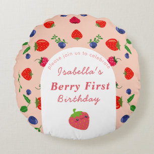 Strawber Berry First Birthday  Round Cushion