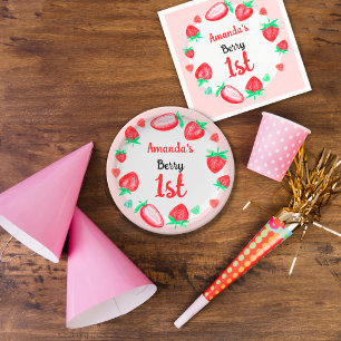 Strawberries 1rst birthday berry first paper plate