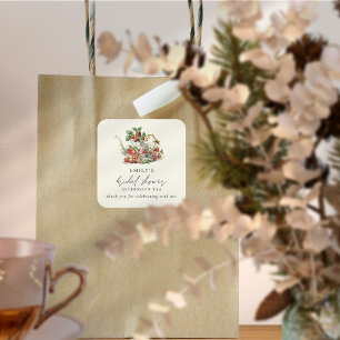 Strawberries Afternoon Tea Bridal Shower Thank You Square Sticker