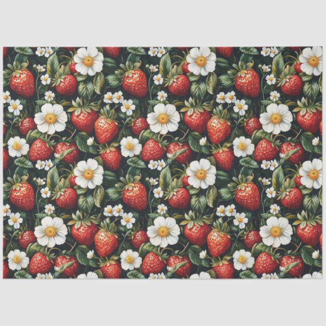 Strawberries and Blossoms Pattern Decoupage Tissue Paper (Front)