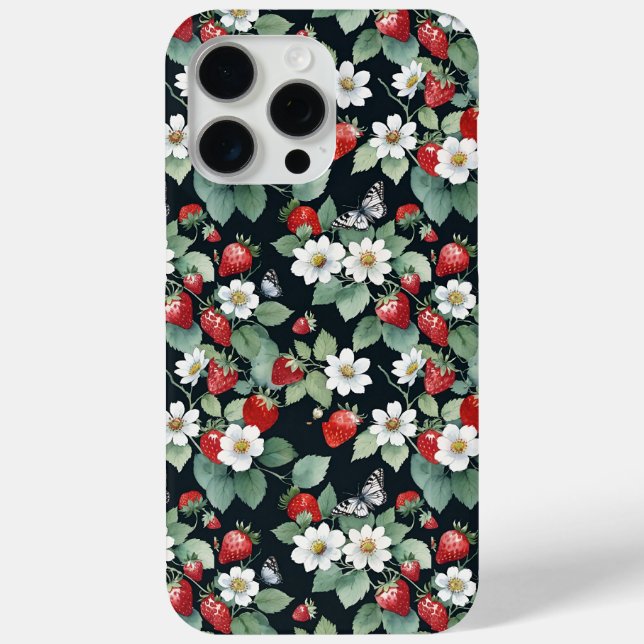 Strawberries and Butterflies Black Case-Mate iPhone Case (Back)