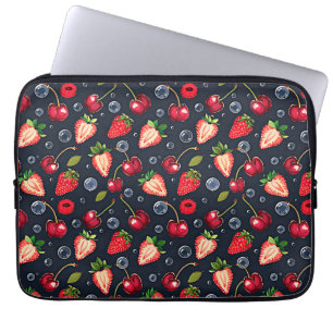 Strawberries and cherries on a dark background laptop sleeve