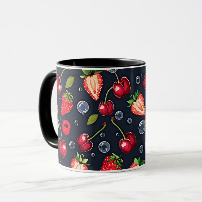 Strawberries and cherries on a dark background   mug (Front Left)