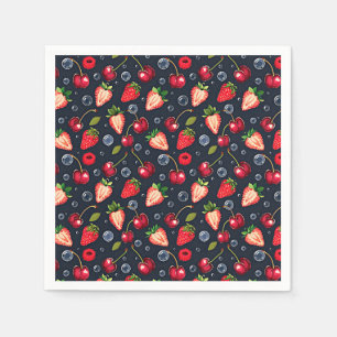 Strawberries and cherries on a dark background napkin