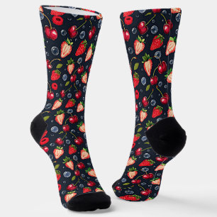 Strawberries and cherries on a dark background   socks