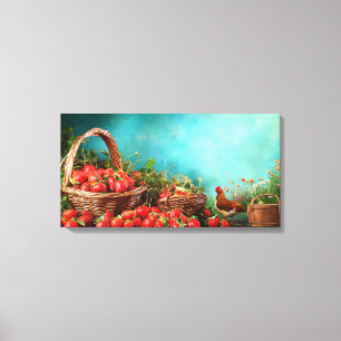Strawberries and Chickens Canvas Print