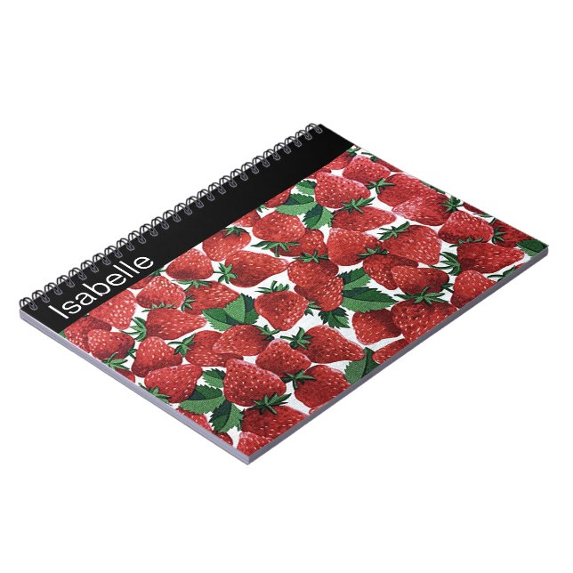 Strawberries and Cream Pattern Personalised Notebook (Left Side)