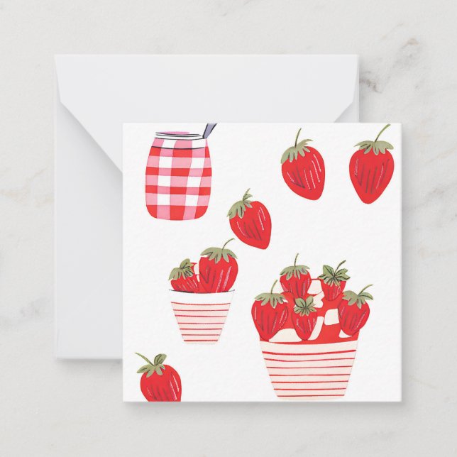 Strawberries and Cream Summer Red White Pretty Card (Front)