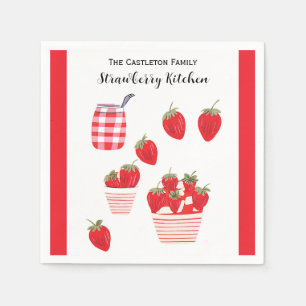 Strawberries and Cream Summer Red White Pretty Napkin