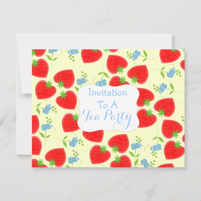 Strawberries and Cream Tea Party Theme Invitation (Front)