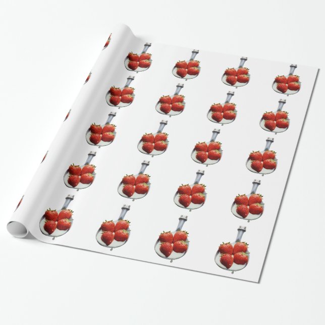 Strawberries and Cream Wrapping Paper (Unrolled)