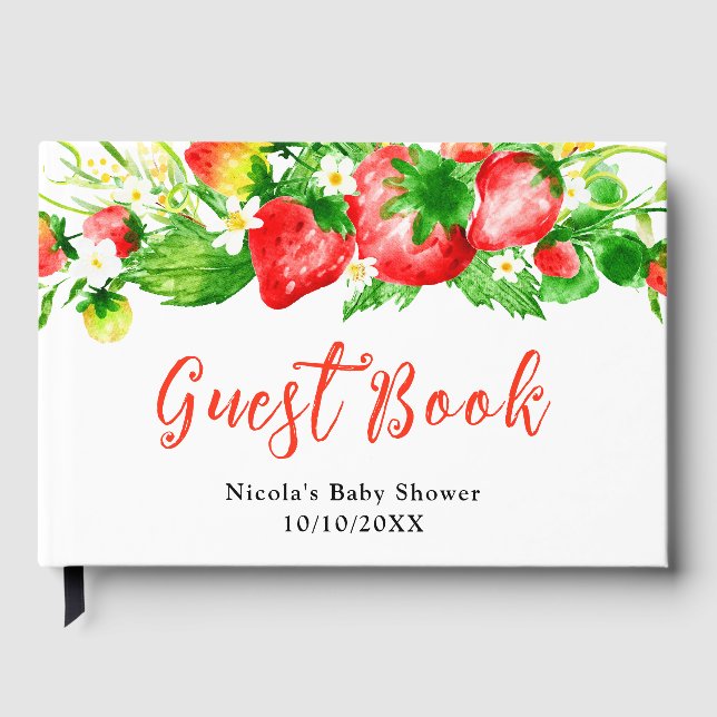 Strawberries and Daisies Baby Shower Guest Book (Front)