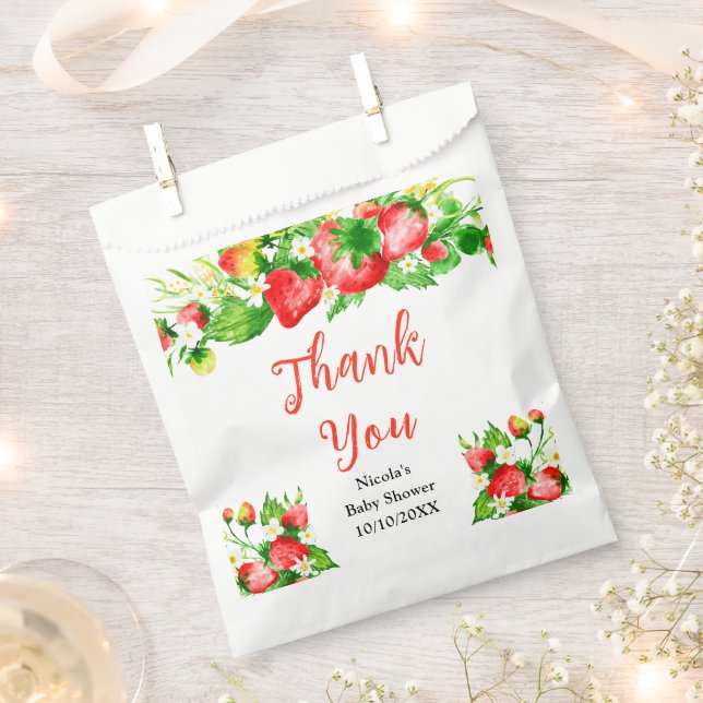 Strawberries and Daisies Baby Shower Thank You Favour Bags (Clipped)