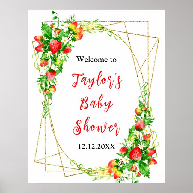 Strawberries and Daisies Baby Shower Welcome Sign (Front)