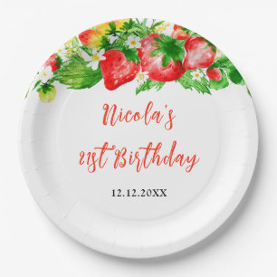 Strawberries and Daisies Birthday Paper Plate