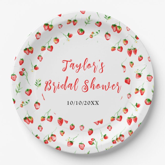 Strawberries and Daisies Bridal Shower Paper Plate (Front)