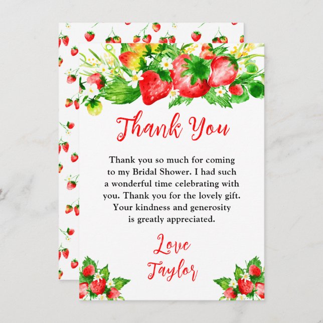 Strawberries and Daisies Bridal Shower Thank You Card (Front/Back)