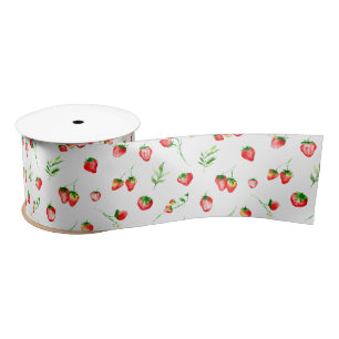 Strawberries and Daisies Pattern Satin Ribbon