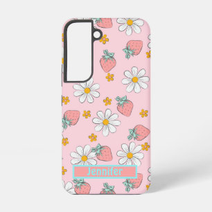 Strawberries and daisies Pink and Yellow Samsung Galaxy Case