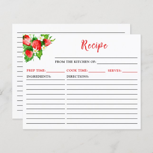 Strawberries and Daisies Recipe Card (Front/Back)