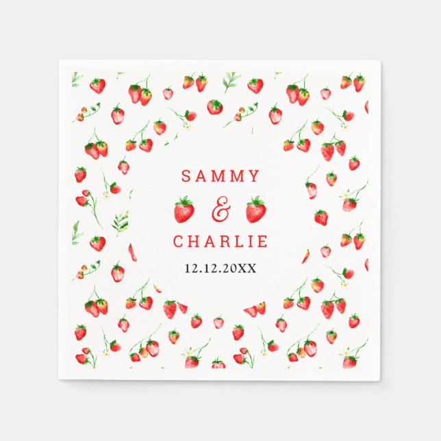 Strawberries and Daisies Wedding Napkin (Front)