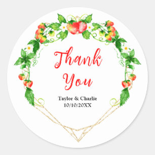 Strawberries and Daisies Wedding Thank You Classic Round Sticker
