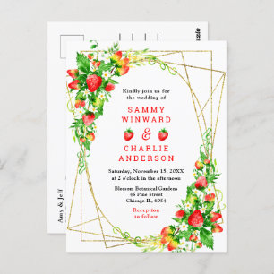 Strawberries and Daisies with Foliage Wedding Postcard