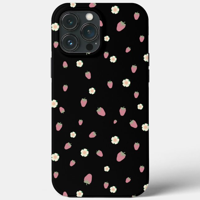 Strawberries and Flowers Black Pattern Case-Mate iPhone Case (Back)