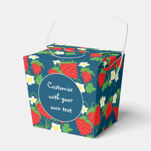 Strawberries and Flowers Blue Custom Text Favour B Box