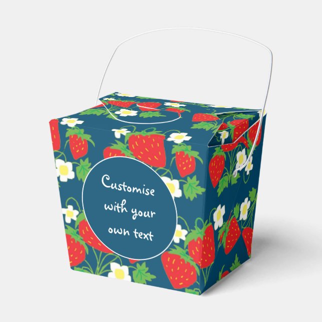 Strawberries and Flowers Blue Custom Text Favour B Box (Front Side)