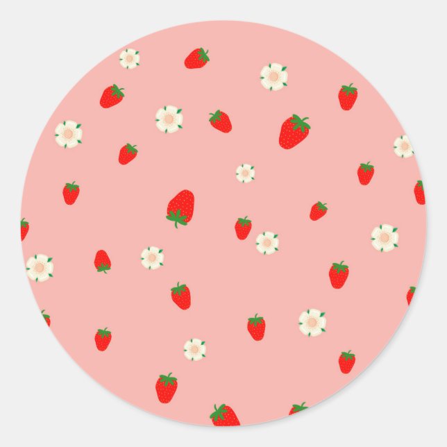  Strawberries and Flowers Pattern Classic Round Sticker (Front)