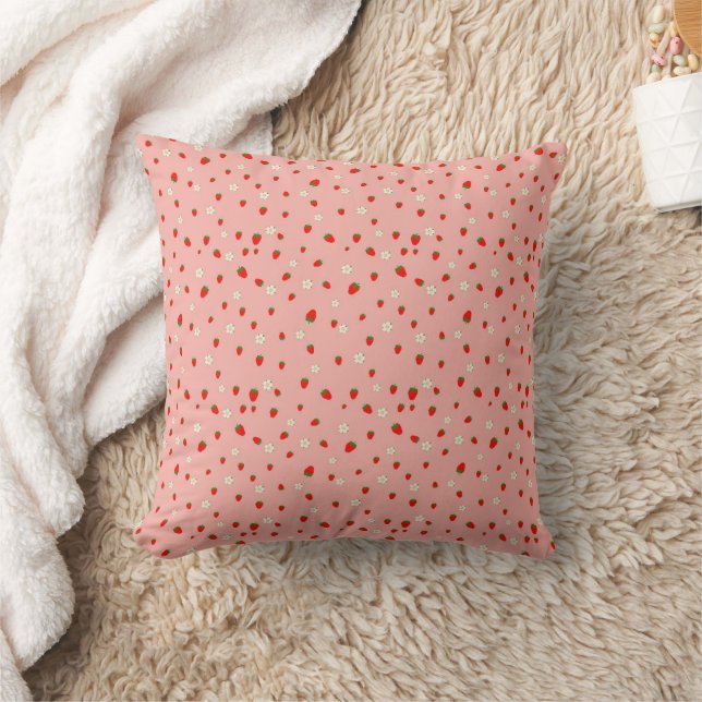 Strawberries and Flowers Pattern Cushion (Blanket)