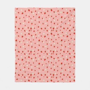 Strawberries and Flowers Pattern Fleece Blanket
