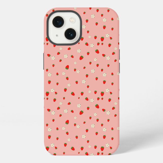 Strawberries and Flowers Pattern iPhone Case (Back)