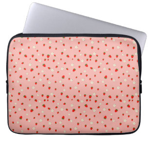 Strawberries and Flowers Pattern Laptop Sleeve