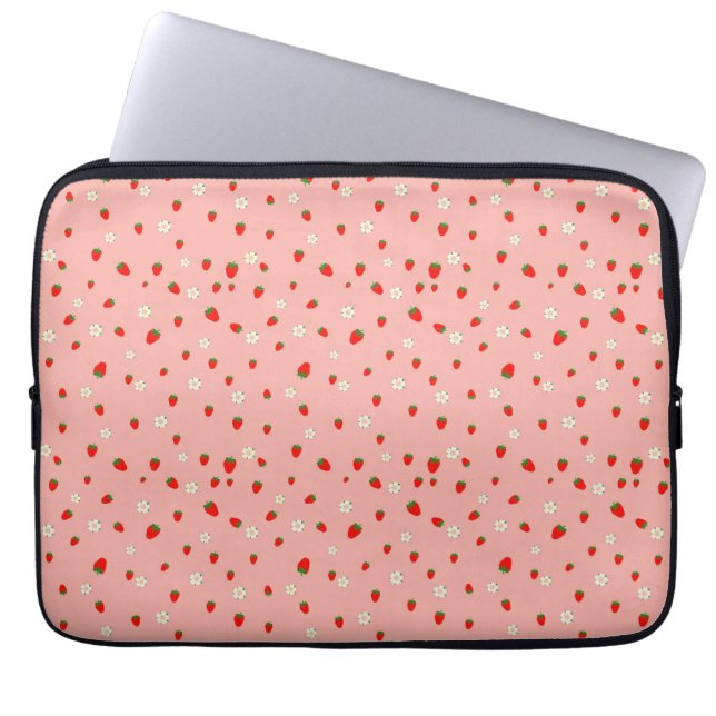Strawberries and Flowers Pattern Laptop Sleeve (Front)