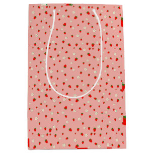 Strawberries and Flowers Pattern Medium Gift Bag