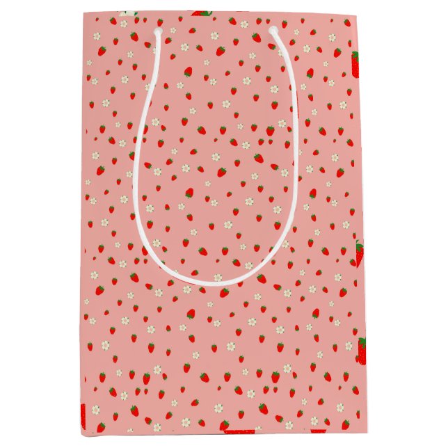 Strawberries and Flowers Pattern Medium Gift Bag (Front)