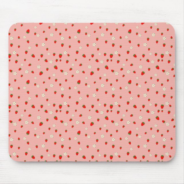 Strawberries and Flowers Pattern Mouse Mat (Front)
