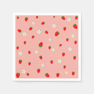 Strawberries and Flowers Pattern Napkin