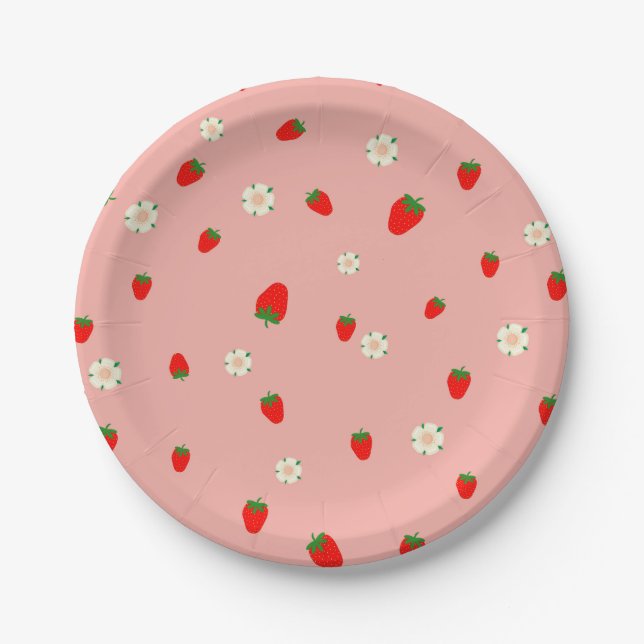 Strawberries and Flowers Pattern Paper Plate (Front)