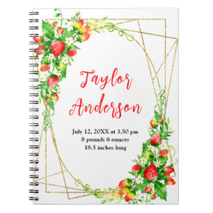Strawberries and Foliage Baby Birth Stats Notebook