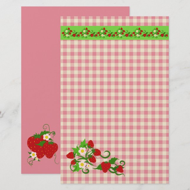 Strawberries and Gingham Checks Sweet Stationery (Front/Back)
