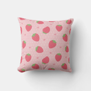 Strawberries and Hearts Pattern, Girls Room Decor Cushion