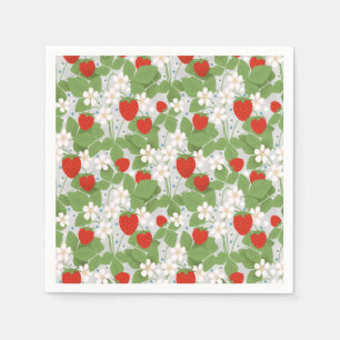Strawberries and pink and white flowers napkin