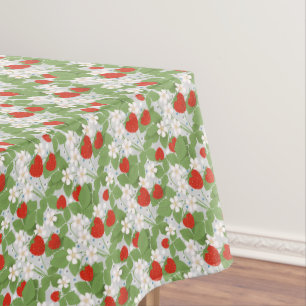 Strawberries and pink and white flowers tablecloth