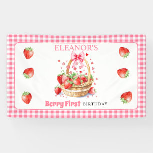 Strawberries and pink bow Berry First Birthday Banner